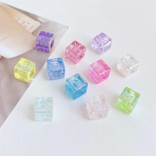 Plated Acrylic Beads, Square, UV plating, DIY, more colors for choice, 12mm, Hole:Approx 7mm, 300PCs/Bag, Sold By Bag