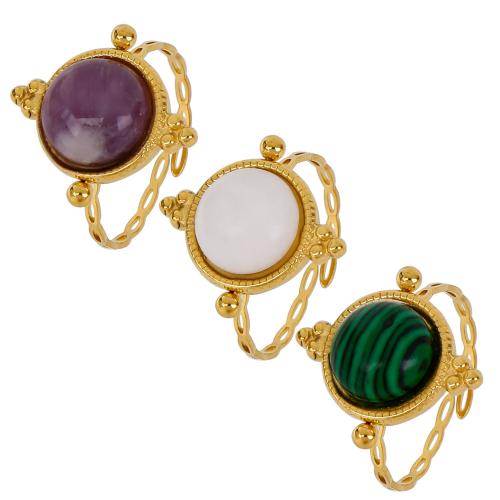 Edelstahl Ringe, 316 L Edelstahl, mit Naturstein, Modeschmuck & verschiedenen Materialien für die Wahl & für Frau, goldfarben, verkauft von PC
