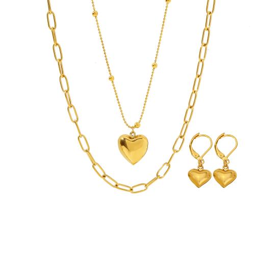 Fashion Stainless Steel Jewelry Sets, earring & necklace, 316 Stainless Steel, with 5cm extender chain, Vacuum Ion Plating, 2 pieces & fashion jewelry & for woman, golden, Length:Approx 39 cm, Sold By Set
