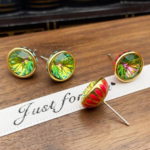 Brass Stud Earring, with Glass Rhinestone, 18K gold plated, fashion jewelry & for woman, more colors for choice, nickel, lead & cadmium free, 14x14mm, Sold By Pair