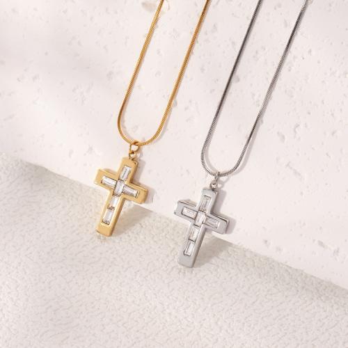 Stainless Steel Jewelry Necklace, 316L Stainless Steel, with 5cm extender chain, Cross, Vacuum Ion Plating, fashion jewelry & for woman & with rhinestone, more colors for choice, nickel, lead & cadmium free, 15x24mm, Length:Approx 38.5 cm, Sold By PC