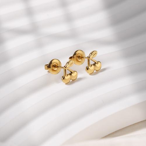Stainless Steel Stud Earrings 316L Stainless Steel Cherry Vacuum Ion Plating fashion jewelry & for woman golden nickel lead & cadmium free Sold By Pair