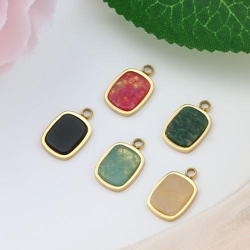 Stainless Steel Pendants, 316L Stainless Steel, with Natural Stone, Rectangle, Vacuum Ion Plating, fashion jewelry & DIY & different materials for choice, more colors for choice, nickel, lead & cadmium free, 8x13mm, Sold By PC