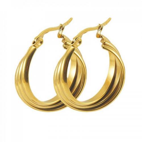 Boucle d'oreille Acier Titane, Placage de couleur d'or, bijoux de mode & pour femme, protéger l'environnement, sans nickel, plomb et cadmium, Vendu par paire