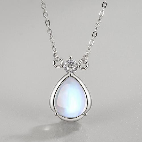 Серебряное ожерелье, 925 пробы, с Лунный камень, с 1.97inch наполнитель цепи, ювелирные изделия моды & Женский, не содержит никель, свинец, длина:Приблизительно 15.74 дюймовый, продается PC