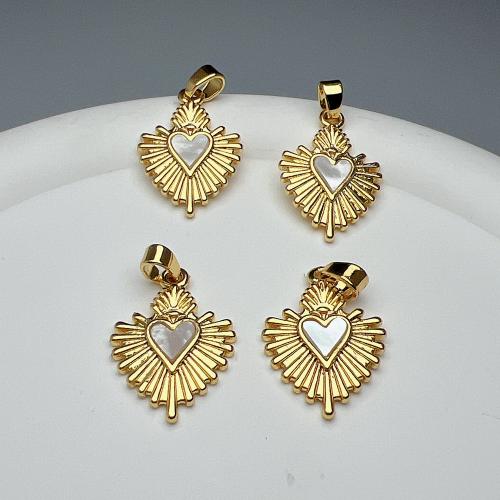 Brass Heart Pendants, with White Shell, gold color plated, fashion jewelry & DIY, golden, nickel, lead & cadmium free, 17.10x28.90mm, Sold By PC