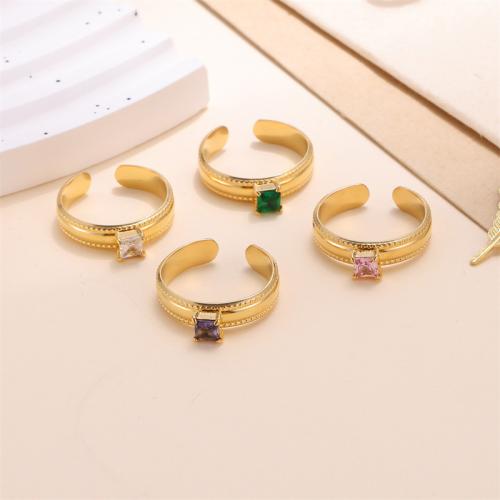 Cyrkonia stali nierdzewnej Ring Finger, Stal nierdzewna 304, Pozłacane 18K, biżuteria moda & mikro utorować cyrkonia & dla kobiety, dostępnych więcej kolorów, sprzedane przez PC