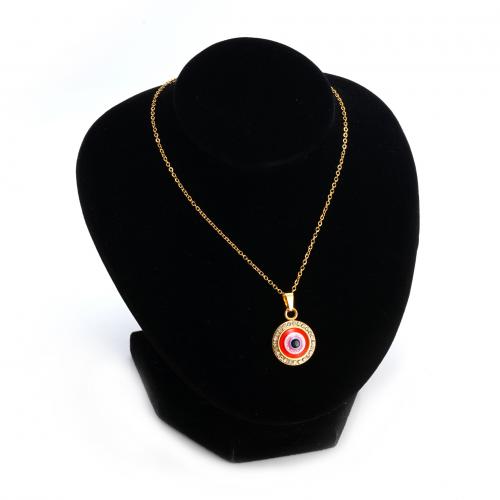 304 Stainless Steel Necklace with Resin Evil Eye Vacuum Ion Plating fashion jewelry & for woman & with rhinestone Sold By PC
