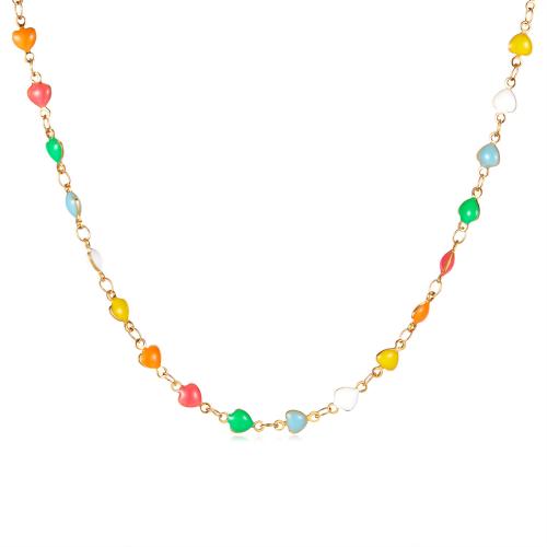 Colar de jóias de aço inoxidável, Aço inoxidável 304, with 5.5cm extender chain, joias de moda & para mulher & esmalte, multi colorido, comprimento 42.5 cm, vendido por PC