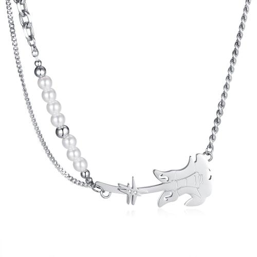 Stainless Steel Jewelry Necklace, 304 Stainless Steel, with 6.5cm extender chain, Guitar, fashion jewelry & for woman, original color, 50mm, Length:44 cm, Sold By PC