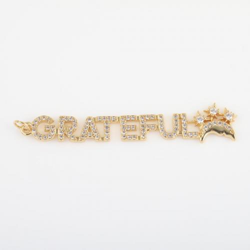 Cubic Zirconia Micro Pave Brass Pendant, Alphabet Letter, gold color plated, DIY & micro pave cubic zirconia, nickel, lead & cadmium free, 60.80x11.10x2.70mm, Sold By PC