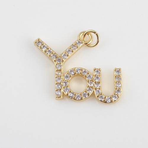 Cubic Zirconia Micro Pave Brass Pendant, Alphabet Letter, gold color plated, DIY & micro pave cubic zirconia, nickel, lead & cadmium free, 19.10x19x2.10mm, Sold By PC