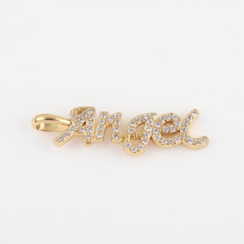 Cubic Zirconia Micro Pave Brass Pendant, Alphabet Letter, gold color plated, DIY & micro pave cubic zirconia, nickel, lead & cadmium free, 28.10x7.90x2.10mm, Sold By PC