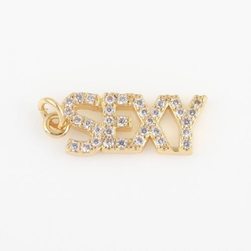 Cubic Zirconia Micro Pave Brass Pendant, Alphabet Letter, gold color plated, DIY & micro pave cubic zirconia, nickel, lead & cadmium free, 20.60x7.10x1.90mm, Sold By PC