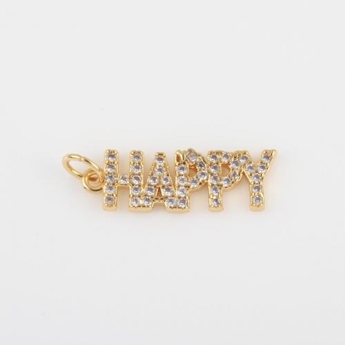 Cubic Zirconia Micro Pave Brass Pendant, Alphabet Letter, gold color plated, DIY & micro pave cubic zirconia, nickel, lead & cadmium free, 24.70x6.80x1.80mm, Sold By PC