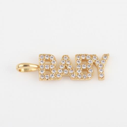 Cubic Zirconia Micro Pave Brass Pendant, Alphabet Letter, gold color plated, DIY & micro pave cubic zirconia, nickel, lead & cadmium free, 24.20x7.10x1.90mm, Sold By PC