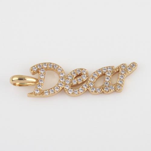 Cubic Zirconia Micro Pave Brass Pendant Alphabet Letter gold color plated DIY & micro pave cubic zirconia nickel lead & cadmium free Sold By PC