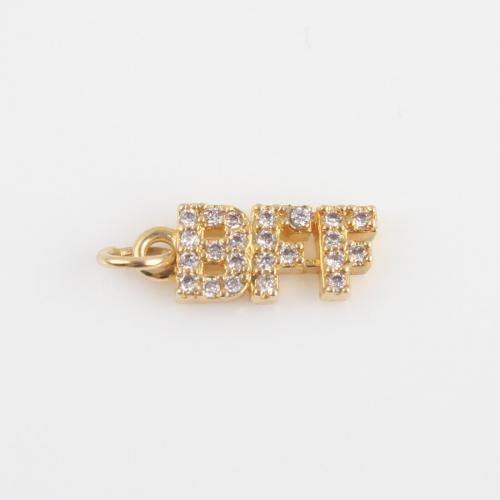 Cubic Zirconia Micro Pave Brass Pendant, Alphabet Letter, gold color plated, DIY & micro pave cubic zirconia, nickel, lead & cadmium free, 15x5.10x2.30mm, Sold By PC