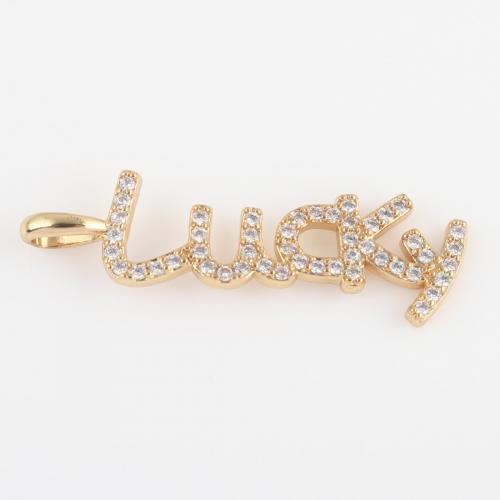 Cubic Zirconia Micro Pave Brass Pendant, Alphabet Letter, gold color plated, DIY & micro pave cubic zirconia, nickel, lead & cadmium free, 32.70x8.50x2.10mm, Sold By PC