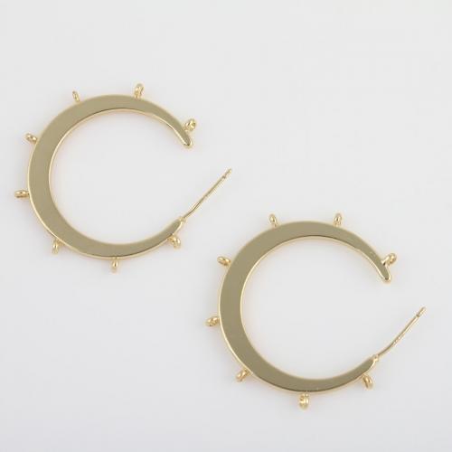 Brass Earring Post, cobre, cromado de cor dourada, DIY, níquel, chumbo e cádmio livre, 35.20x33.50x1.50mm, vendido por par
