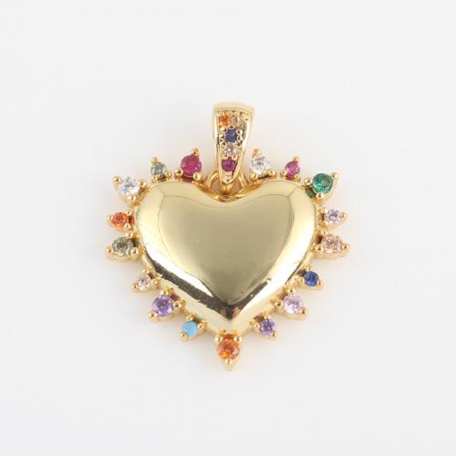 Cubic Zirconia Micro Pave Brass Pendant, Heart, gold color plated, DIY & micro pave cubic zirconia, mixed colors, 23.60x19.80x3.20mm, Sold By PC