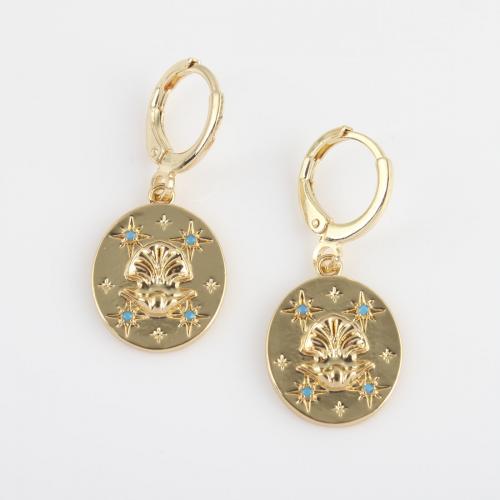 Huggie Hoop Drop Earring Brass with turquoise gold color plated for woman nickel lead & cadmium free Sold By Pair