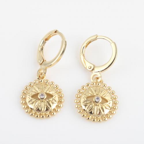 Cubic Zirconia Micro Pave Brass Earring, Round, gold color plated, micro pave cubic zirconia & for woman, nickel, lead & cadmium free, 27.50x12.50x2.70mm, Sold By Pair