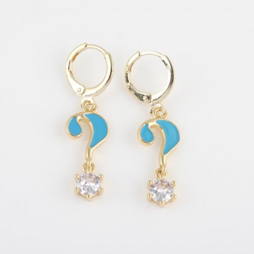 Cubic Zirconia Micro Pave Brass Earring, gold color plated, micro pave cubic zirconia & for woman & enamel, blue, nickel, lead & cadmium free, 35.10x9.30x3.80mm, Sold By Pair
