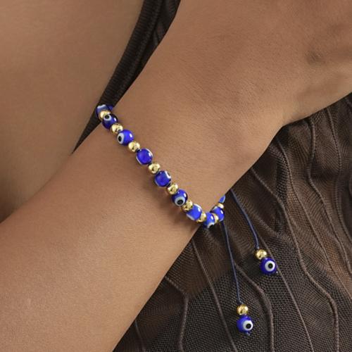 Bracelet Evil Eye bijoux, corde en nylon, avec Pierre naturelle & laiton, bijoux de mode, plus de couleurs à choisir, Longueur:16 cm, Vendu par PC
