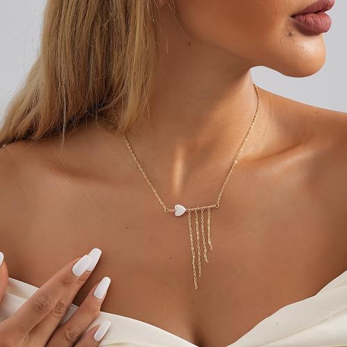 Brass Necklace with Shell Heart plated fashion jewelry golden nickel lead & cadmium free Sold By PC