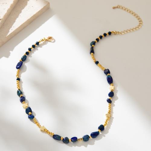 Messing Halskette, mit Naturstein, mit Verlängerungskettchen von 7cm, Modeschmuck, goldfarben, frei von Nickel, Blei & Kadmium, Länge:36 cm, verkauft von PC