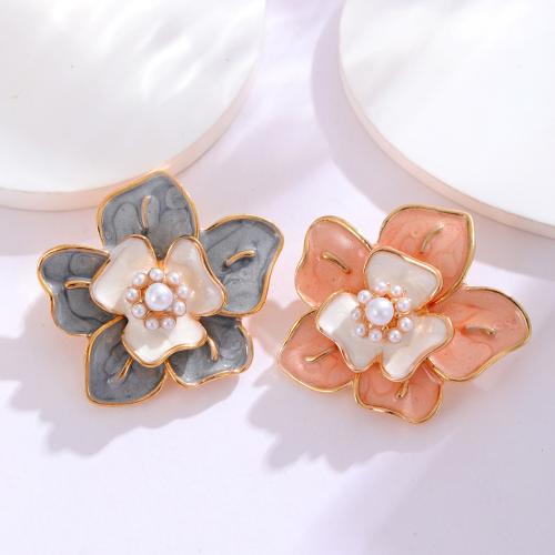 Zinc Alloy Brooches with Plastic Pearl Flower plated fashion jewelry & enamel nickel lead & cadmium free Sold By PC