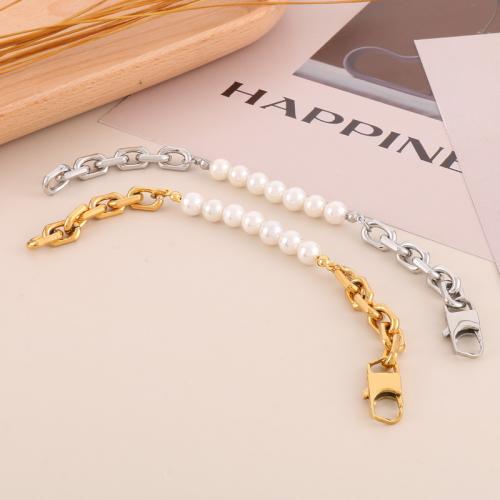 Stainless Steel Jewelry Bracelet, 304 Stainless Steel, with Plastic Pearl, plated, fashion jewelry & for woman, more colors for choice, nickel, lead & cadmium free, Length:Approx 200 mm, Sold By PC