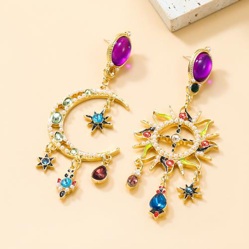 Asymmetric Earrings Zinc Alloy with Resin & Plastic Pearl fashion jewelry & for woman & with rhinestone gold nickel lead & cadmium free Sold By Pair