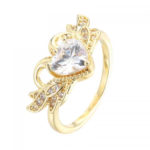 Brass Finger Ring Heart plated fashion jewelry & for woman & with rhinestone nickel lead & cadmium free Sold By PC