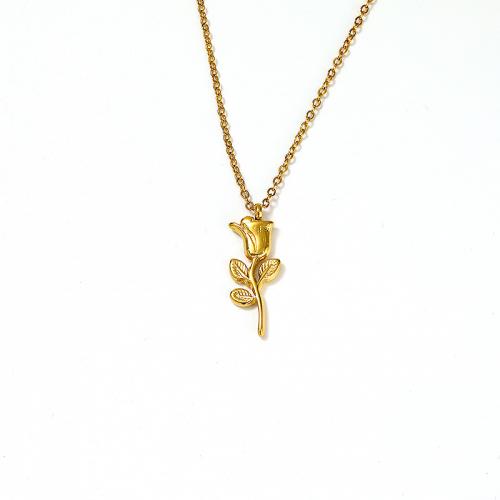 Titanstahl Halskette, mit Verlängerungskettchen von 5CM, Rose, für Frau, goldfarben, Länge:ca. 45 cm, verkauft von PC