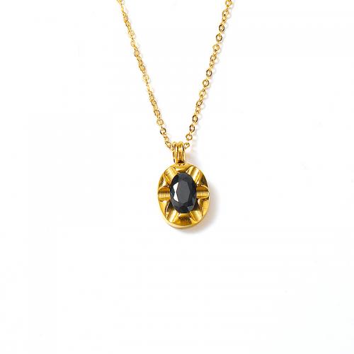 Titanstahl Halskette, mit Verlängerungskettchen von 5CM, Micro pave Zirkonia & für Frau, goldfarben, Länge:ca. 45 cm, verkauft von PC