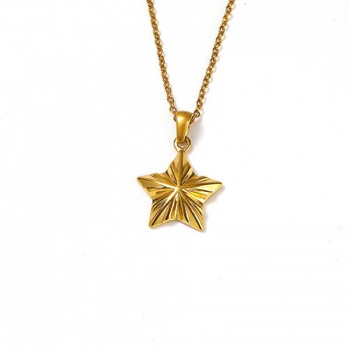 Titanium Steel Necklace with 5CM extender chain Star Vacuum Ion Plating for woman golden Length Approx 45 cm Sold By PC