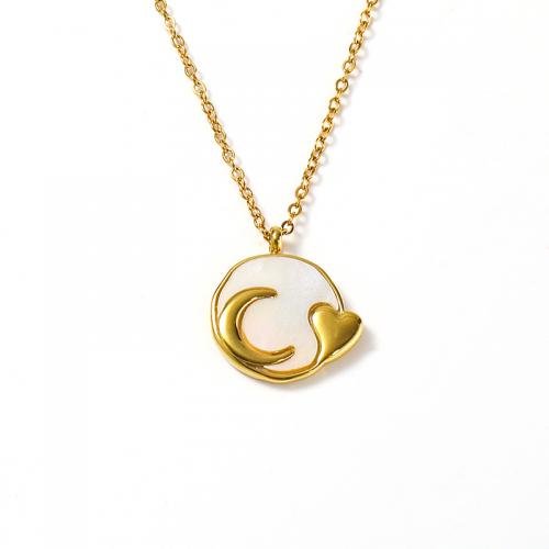 Titanová ocel náhrdelník, Titanium ocel, s White Shell, pro ženy, zlatý, Délka Cca 45 cm, Prodáno By PC