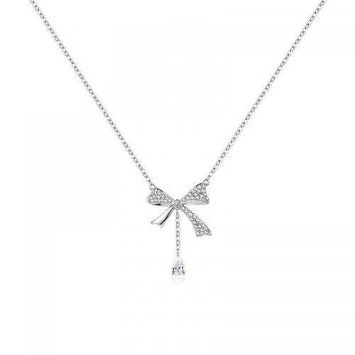 Titanstahl Halskette, mit Kristall, Schleife, plattiert, Oval-Kette & für Frau & mit Strass, keine, Länge:ca. 17.7 ZollInch, verkauft von PC