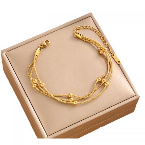 Titanium Steel Bracelet Vacuum Ion Plating multilayer & snake chain & for woman Length Approx 6.7 Inch Sold By PC