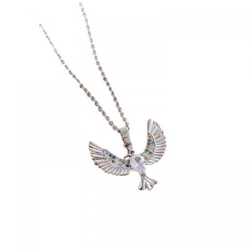 304 Stainless Steel Necklace Bird Vacuum Ion Plating Unisex & oval chain & micro pave cubic zirconia Length Approx 17.7 Inch Sold By PC