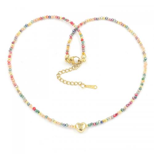 Crystal Necklace, with Stainless Steel & Tibetan Style, with 3.15inch extender chain, Heart, gold color plated, fashion jewelry & for woman, more colors for choice, Length:Approx 15.7 Inch, Sold By PC