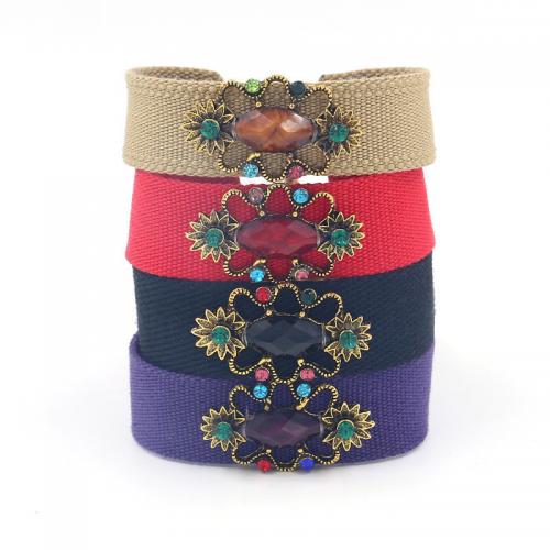 Tibetan Style Bracelet, with Polyester, Geometrical Pattern, plated, folk style & for woman & with rhinestone, more colors for choice, 150x20mm, Sold By PC
