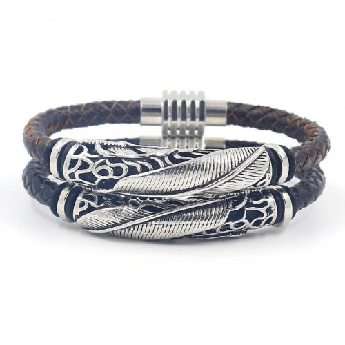 Cowhide Bracelet with Zinc Alloy Feather plated for man & hollow Sold By PC