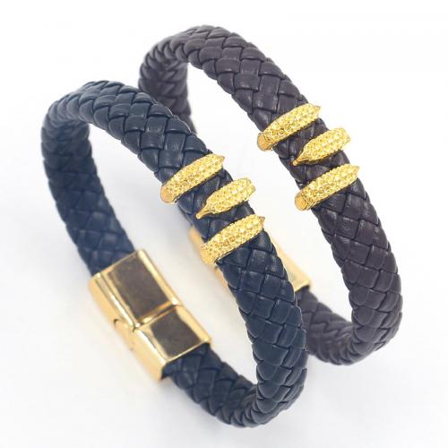 cuir PU bracelet, avec alliage de zinc, Placage de couleur d'or, bijoux de mode & unisexe, plus de couleurs à choisir, 210x11mm, Vendu par PC