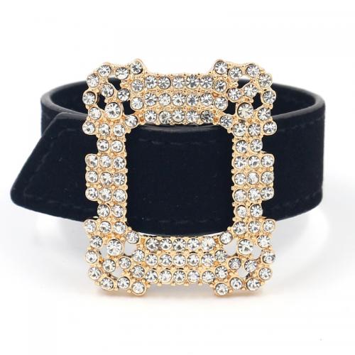 Zinc Alloy Bracelet with PU Leather Geometrical Pattern gold color plated adjustable & for woman & with rhinestone Sold By PC