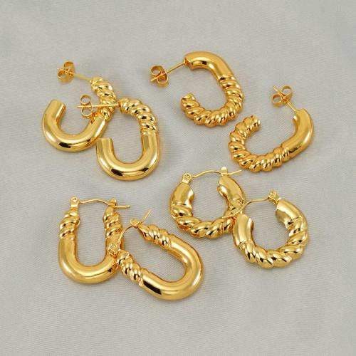Edelstahl Ohrringe, 304 Edelstahl, 18K vergoldet, Modeschmuck & verschiedene Stile für Wahl & für Frau, goldfarben, verkauft von Paar