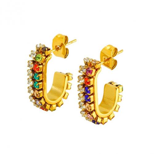 Edelstahl Ohrringe, 304 Edelstahl, 18K vergoldet, Modeschmuck & für Frau & mit Strass, keine, verkauft von Paar