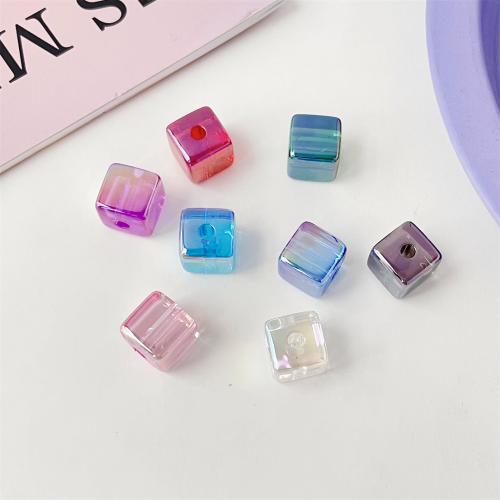 Plated Acrylic Beads, Square, UV plating, DIY, more colors for choice, 14mm, 200PCs/Bag, Sold By Bag